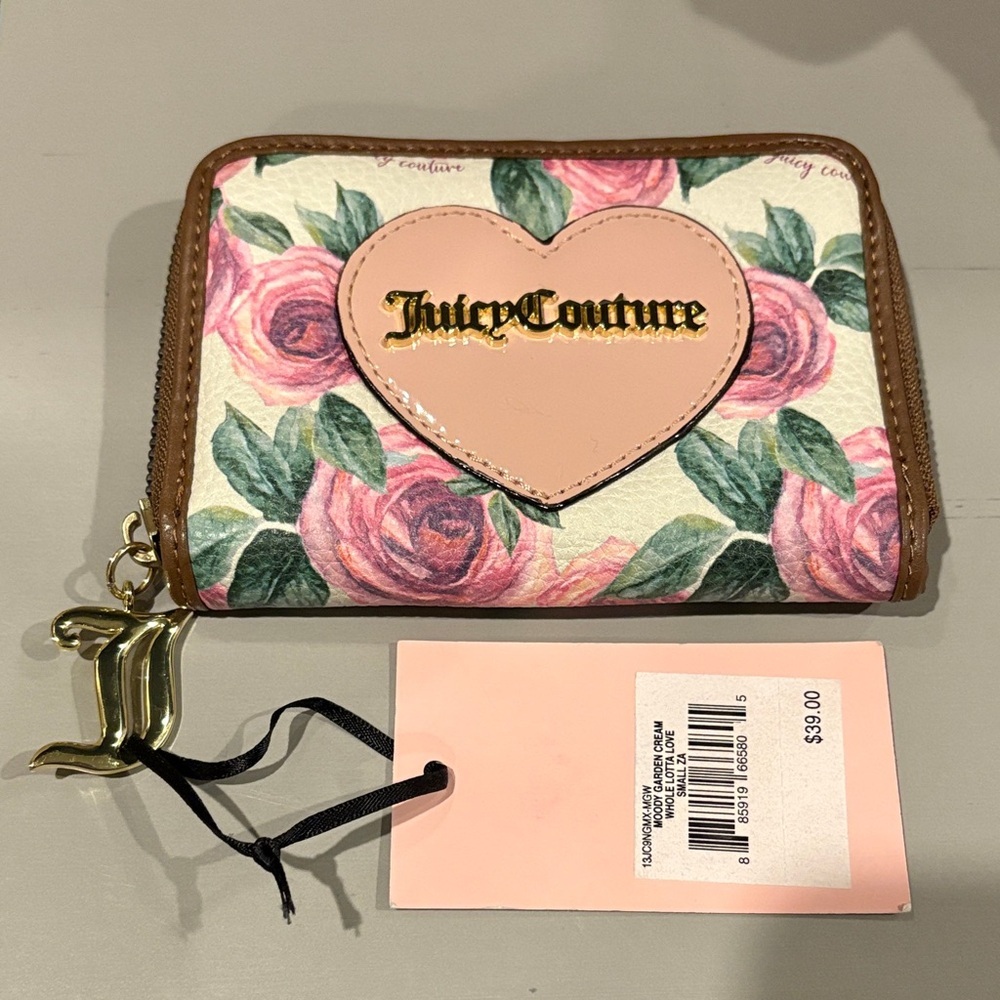 Juicy Couture Heart Floral Wallet - Pink, Green, and Brown